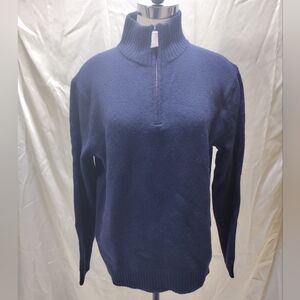 J Crew 100% Lambswool Sweater Mens L Slim 1/4 Zip Blue Mock Neck Preppy NWT